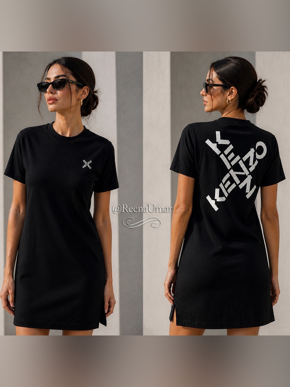Black Kenzo Logo Tee Dress with Small Chest Emblem
